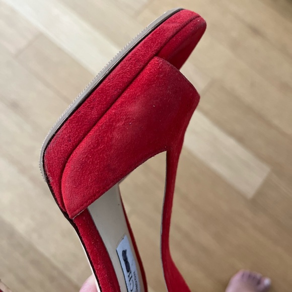 Gently used Jimmy Choo Red Suede T strap heels - Picture 13 of 15